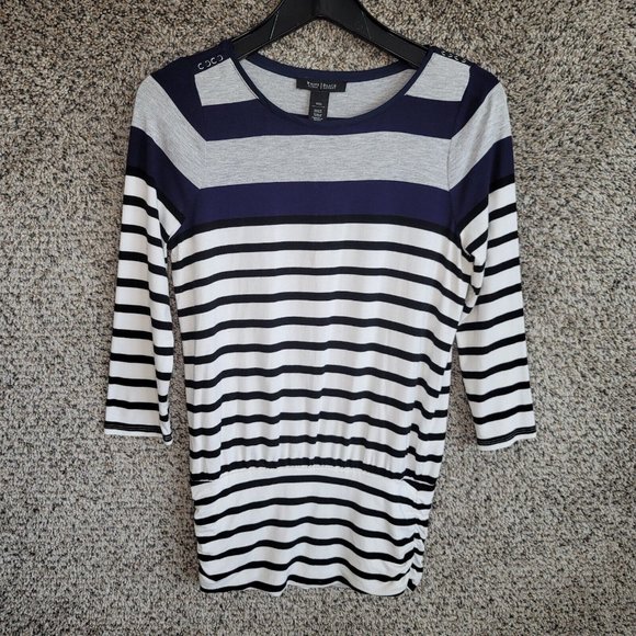 White House Black Market Tops - White House Black Market Top Womens XXS Striped 3/4 Sleeve Tunic Stretch Casual